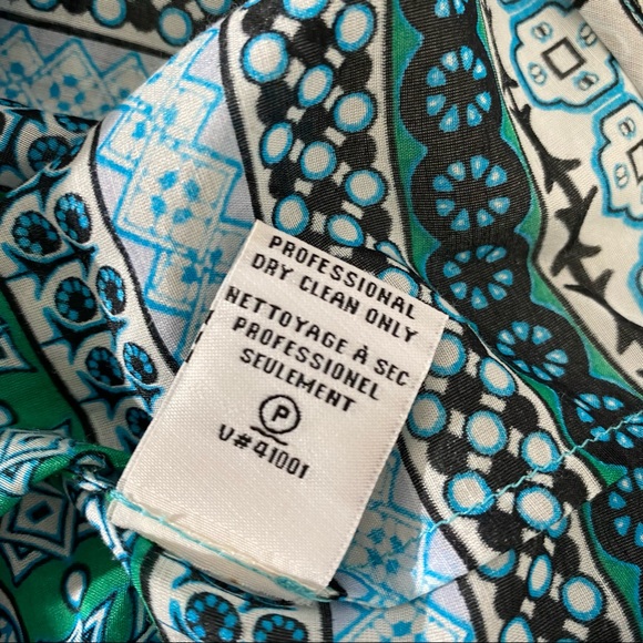 DVF Kenna Cotton Silk Blend Green & Blue Patterned Sleeveless Top Ruffle Hem - Picture 7 of 7